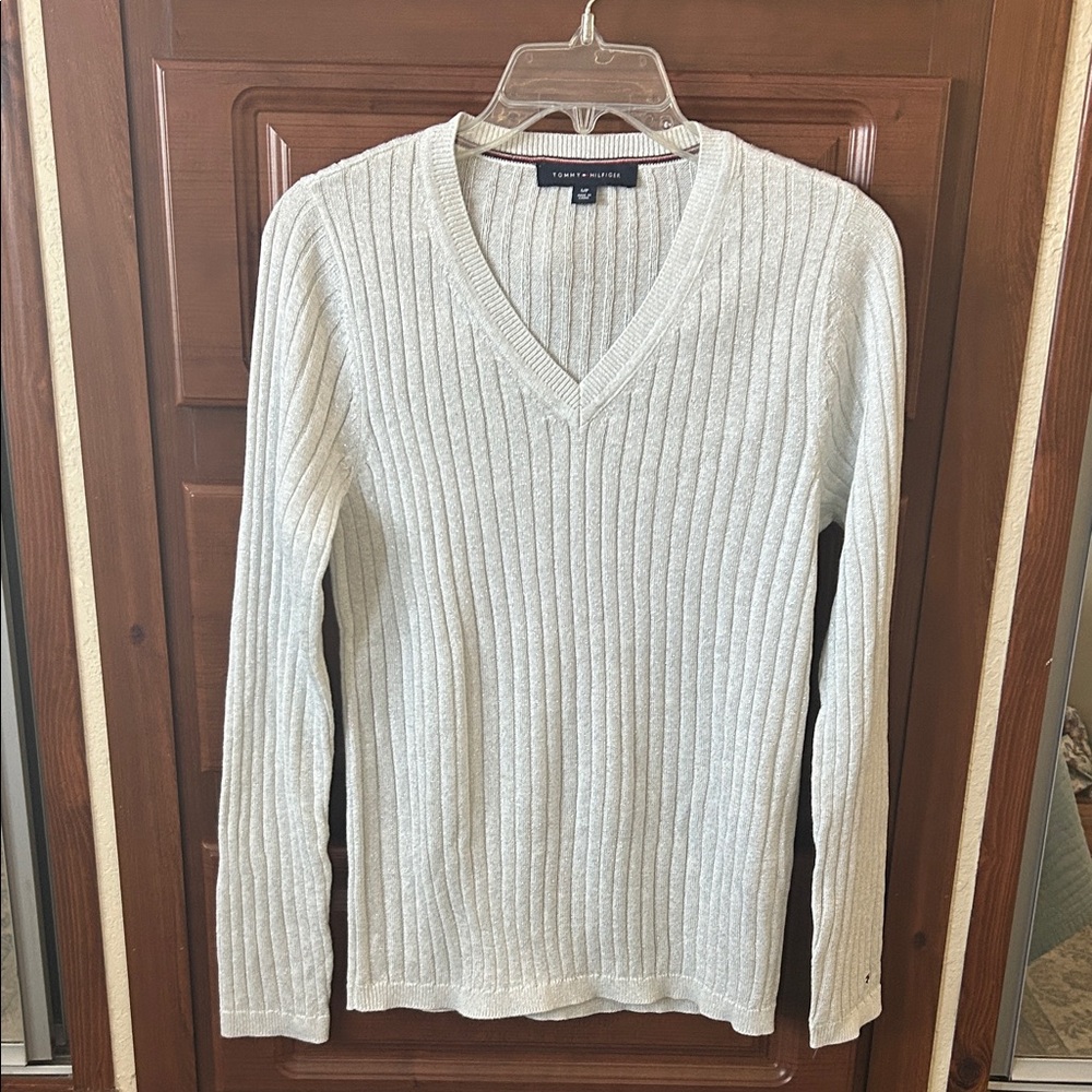 Tommy Hilfiger Silver Sparkly V-Neck Sweater